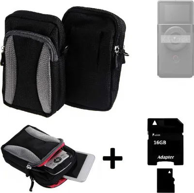 Produktbild von Kompatibel mit Canon Power Shot V10 Gürtel Tasche Holster Umhänge Tasche Fototasche Schutz Hülle schwarz-grau + Extrafach K-S-Trade