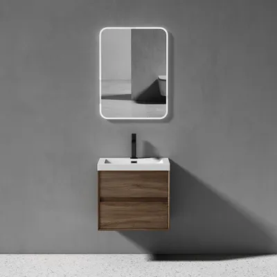 Produktbild von doporro Badmöbelset Waschbecken-Unterschrank mit Soft-close in Eiche Stirling Wandhängender Badezimmerunterschrank 60cm inkl. Mineralguss-Waschbecken Rimo
