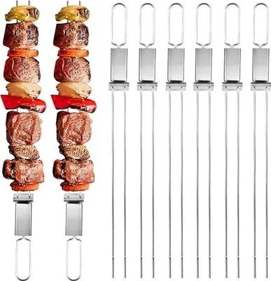 Image de Brochettes en acier inoxydable pour kebab double, 33 cm, lot de 6