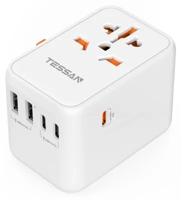 Produktbild von TESSAN Reiseadapter Weltweit, 65W GaN Travel Adapter Schnellladegerät, Reisestecker mit 2 USB und 3 USB C, Universal für Japan Deutschland USA England China