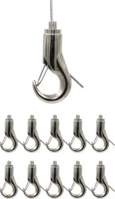 Produktbild von 10x Drahtseilhalter / Gripper 20, Haken mit Aushängesicherung, für Drahtseil Ø 1,5  -2,0 mm | vernickelt
