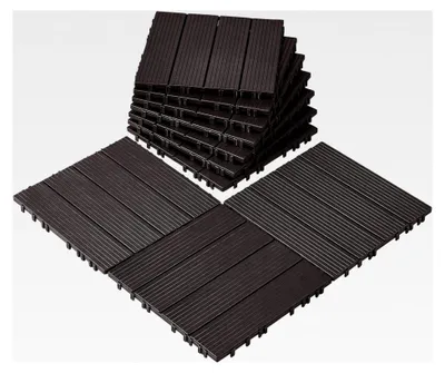 Produktbild von Terrassenfliesen, 10er-Set, Balkonfliesen 30x30cm, Klickfliesen, wasserdichter Kunststoff-Bodenbelag für den Außenbereich, Dunkelbraun