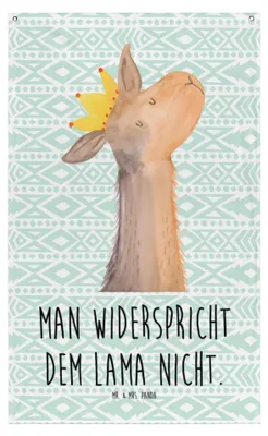 Produktbild von Mr. & Mrs. Panda Tapestry Lamakopf König - Aztekenblau - Geschenk, Wandbehang, Wandbild, Wandteppich, Boho, Vorgesetzter, Mama, Wandtuch, Lama, Papa, Lamas
