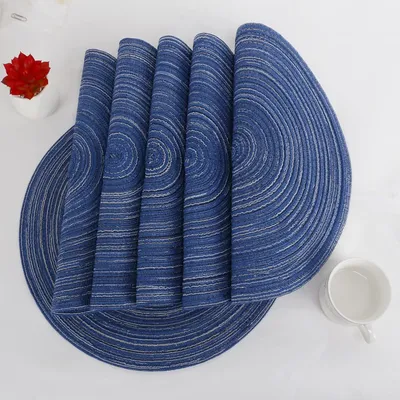Produktbild von OKWISH 6er Set Tischsets Abwaschbar Rund, Platzsets Blau Geflochten, Schmutzabweisend, Hitzebeständig, Tischmatten, Platzdeckchen Abwaschbar, Blau