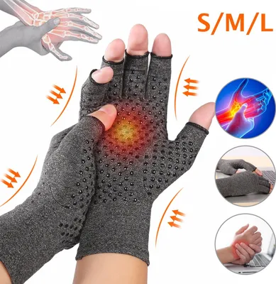 Produktbild von Arthritis-Kompressionshandschuhe für Damen und Herren, rutschfeste Kompressionshandschuhe mit offenen Fingern, fingerlose medizinische Therapiehandschuhe, Karpaltunnelhandschuhe zur Linderung von Gelenkschmerzen bei Arthritis und Osteoarthritis