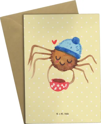 Produktbild von Mr. & Mrs. Panda babykarte Spinne Agathe Kaffee - Gelb Pastell - Geschenk, Morgenmuffel, einladungskarten, Weiser Spruch, hochzeitskarten, Lebensweisheiten, osterkarte