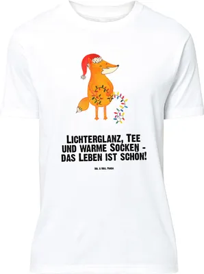 Produktbild von Mr. & Mrs. Panda Größe L T-Shirt Fuchs Weihnachten - Weiß - Geschenk, Shirt, mit Spruch, Tshirt, Nikolaus, Füchse, Heiligabend, Weihnachtsmann, Winter