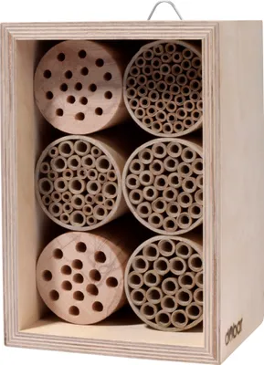 Produktbild von dobar Profi-Insektenhotel für Wildbienen, massive Nisthilfe mit Papierröhrchen, 16 x 12,5 x 23 cm, Birke