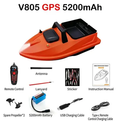Obrázek produktu pro RC krmný člun V805 GPS 5200 – dálkově ovládaný rybářský člun – dosah 500 m – 24 paměťových bodů GPS – automatický návrat – nosnost 1,5 kg – akumulátor 5200 mAh