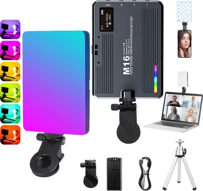 Produktbild von RGB-Videoleuchte, tragbares LED-Kamera-Lichtpanel, 360°-Vollfarb-LED-Kameralicht, CRI95+, dimmbar 2500 K – 9000 K, 3100 mAh, wiederaufladbare LED-DSLR-Beleuchtung für Fotografie, Videokonferenzen, YouTube, TikTok