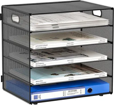 Immagine prodotto di Ibenzoa® Organizer da scrivania in metallo robusto, con 5 scomparti, rivestito in polvere, per documenti A4 e riviste, dimensioni 33,5 x 24 x 31,5 cm