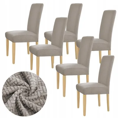 Produktbild von Stuhlhussen - 6 Stück - Graubeige Jacquard - Universeller Stuhlbezug - Passend für Henriksdal - Waschbar