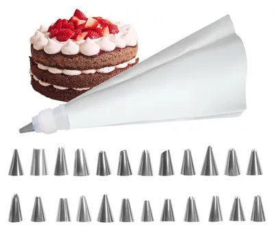 Image de Kit de douilles de décoration comprenant 24 douilles en acier inoxydable, réutilisables et en silicone, pour décorer gâteaux, cupcakes et autres pâtisseries