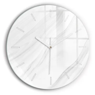 Obrázok produktu pre Wallfluent Hodiny - Okrúhle Sklenené Nástenné Hodiny - Tichý Quartz Strojček - Dekorácia Na Stenu V Spálni - Biele Hodinové Ručičky - 60cm - Dekoratívny mramor