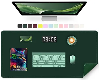 Immagine prodotto di Tappetino da scrivania grande, 90x43 cm, in ecopelle, antiscivolo e impermeabile, color verde scuro