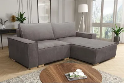Produktbild von MEBLE LUX Ecksofa SVEN, Schlafsofa L-Form mit Schlaffunktion & Bettkasten, Rechte Ottomane, Cord Stoff Grau