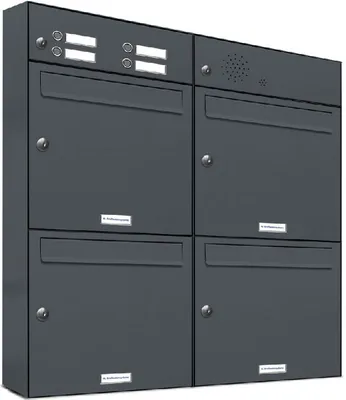 Produktbild von 4er Briefkasten Anlage Aufputz - Wandmontage RAL 7016 Anthrazit Klingel