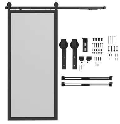 Obrázek produktu pro Sada kování pro posuvné dveře HOMCOM 183 cm – kompletní sada s kolejnicemi a kolečky, černá