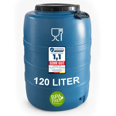 Produktbild von Plasteo 120 L Weithalsfass Lebensmittelecht HDPE Futtertonne Wassertank Mit Deckel und Tragegriffen. Für Wasser Lebensmittel Lagerung Fermentierung