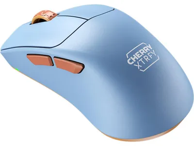 Produktbild von CHERRY XTRFY M64 Wireless, rechts, RF Wireless, 26000 DPI, Blau, Braun, Türkis
