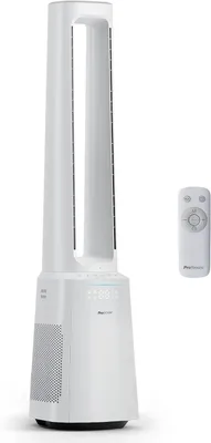 Produktbild von OmniAir 105cm rotorloser Ventilator mit Luftreiniger - Ventilator oszillierend 75° - Fernbedienung, HEPA 13 Filter, LED Display, 10 Geschwindigkeiten - Turmventilator sehr leise, 5 Modi