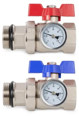 Kugelhahn-Set DN25 mit Manometer, Edelstahl, für Heizungsverteiler