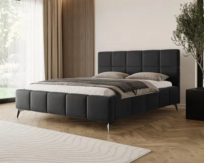 Image de Chilly Möbel Design Lit Miria - Lit rembourré avec cadre en métal, coffre et rangement 200x200 cm / Samt / Noir