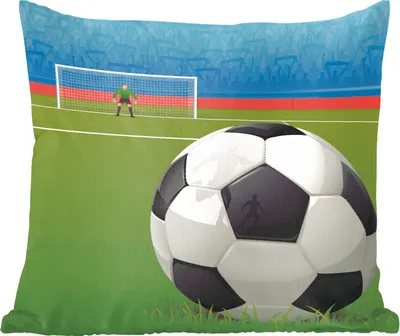 Produktbild von MuchoWow® Zierkissen Sofakissen Wohnzimmer Dekokissen 40x40 cm Eine Illustration eines Fußballs auf dem Feld im Stadion - Jungen - Mädchen - Kinder - Foto Kissen - Schlafzimmer Dekoration