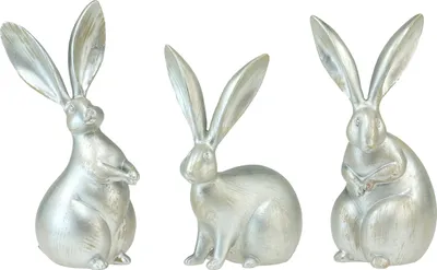 Produktbild von 3er Set Deko Hasen Silber Vintage-Stil Polyresin Ostern Tischdeko Figuren 17,5x20,5cm, 3 Stück