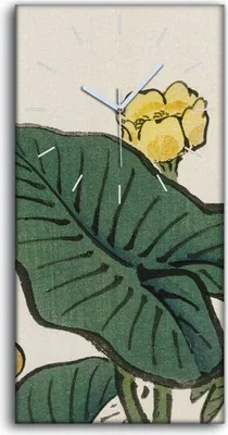 Produktbild von Wohnzimmer-Bild Leinwand Uhr 30x60 Malerei Asiatische Blumen Blätter Kunst - weiße Hände