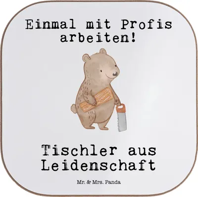 Produktbild von Mr. & Mrs. Panda Tischuntersetzer Tischler Leidenschaft - Weiß - Geschenk, gläseruntersetzer, Coaster, Tassenuntersetzer, Untersetzer Tasse, für Gläser