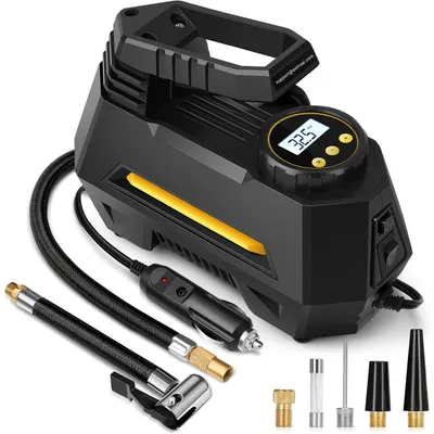 Produktbild von Autoluftpumpe, Elektrischer Luftkompressor, Tragbarer Kofferkompressor, Digitaler Anzeige, 12V Netz für Auto, Fahrrad, Motorrad, Ball, inkl. Zubehör
