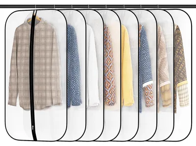 Productafbeelding van Kledingzakken, 8 stuks, 60x100 cm, transparant, met rits, PEVA, zwart