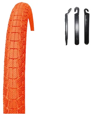 Image de 1 pneu Kenda K-907 Krackpot pour vélo BMX, 20 x 1,95 (50-406), couleur orange, comprenant des démonte-pneus