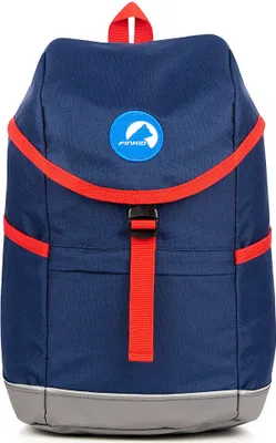 A studio shot of a navy and red backpack.