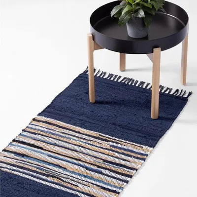 Zdjęcie produktu dla Ibenzoa® Dywanik bawełniany, 60 x 130 cm – 100% bawełna, niebiesko-biały, miękki i łatwy w pielęgnacji, można prać, idealny do przedpokoju, salonu i sypialni