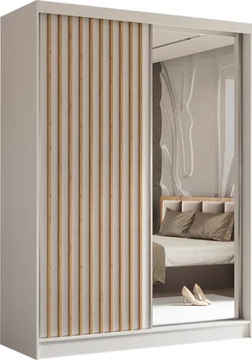 Produktbild von AX LIVING Cabinio Weiß Schrank mit Spiegel 160 Eiche Artisan Lamellen