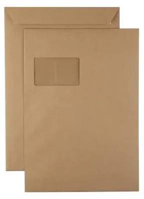 Produktbild von Kaenguruh C4 Versandtasche, Natron / Recycling braun 90g, mit Haftklebung Abdeckstreifen, mit Fenster