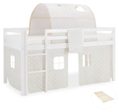 Produktbild von Homestyle4u Hochbett 90x200 Kinder mit Lattenrost WeißTunnel Sternen mit Rausfallschutz