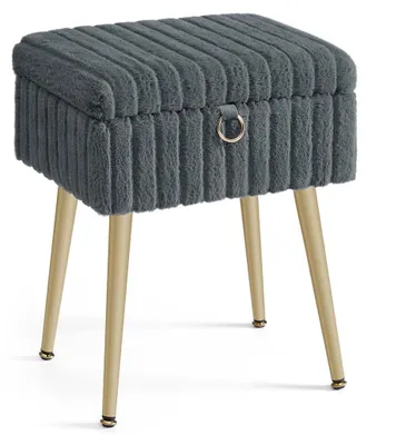 Image de Tabouret de table de maquillage avec rangement, rembourré, gris, 30 x 40 x 50 cm