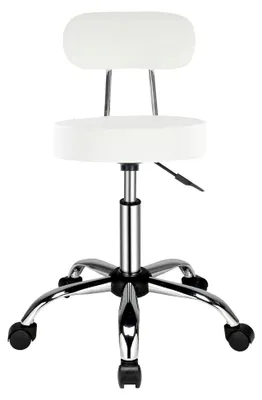 Produktbild von Rollhocker mit Drehfunktion und höhenverstellbar, 360° drehbar, Bürohocker mit Lehne (Weiß)