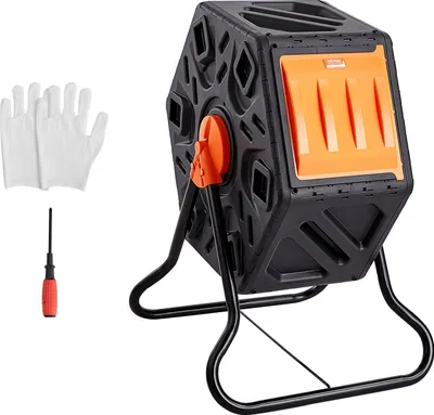 Zdjęcie produktu dla Kompostownik bębnowy 70 L, kompostownik bębnowy obracany o 360° Wielofunkcyjny kompostownik bębnowy 605 x 510 x 730 mm, pojemnik na kompost ogrodowy o nośności 20 kg z rękawicami
