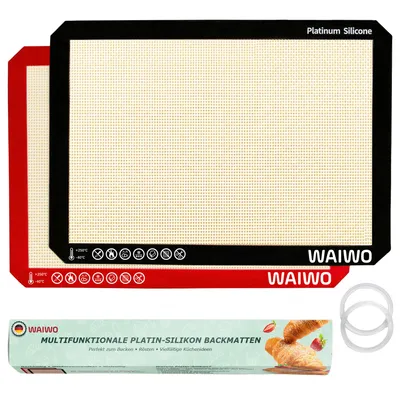 Produktbild von WAIWO Silikon Backmatte 2er Set 42x30 cm – Platin-Silikon Dauerbackfolie, antihaft, BPA-frei, spülmaschinenfest, bis 250 °C, wiederverwendbar