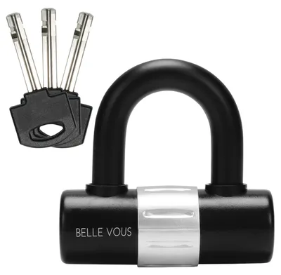 Produktbild von Belle Vous Schwarzes Robustes U-Vorhängeschloss Gleichschließend mit 3 Schlüsseln - Diebstahl- & Schnittschutz, Gehärteter Stahl, 15 mm Dicker Bügel -