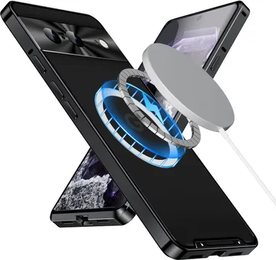 Obrázek produktu pro Kovové pouzdro pro Google Pixel 8 matné průsvitné pouzdro s magnetickou cívkou a ochranou kamery černé