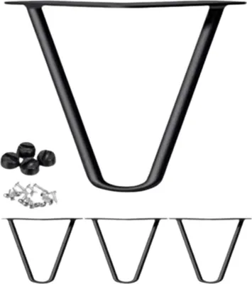 Image de Pieds de table en épingle à cheveux 10 cm – 4 pièces. Pieds métalliques robustes pour meubles DIY, bureau et banc – Vis et protections pour pieds incluses.