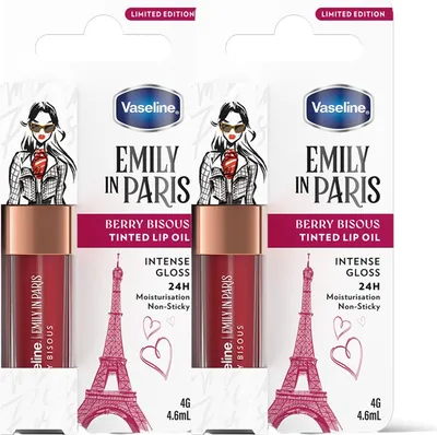 Produktbild von Vaseline x Emily in Paris Lip Oil Berry Bisous, getönter Lipgloss für vollere Lippen, (Berry Bisous - 2 x 4g)