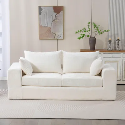 Produktbild von Sofa Chenille Sofa 2-Sitzer mit Federpolsterung und Komfortkissen Montagefreie Couch mit 3060-Schaumstoff fürs Wohnzimmer