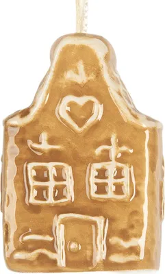 Produktbild von Clayre & Eef Weihnachtsanhänger Lebkuchenhaus 4x3x6 cm Braun Keramik