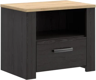 Obrázok produktu pre Nočný stolík s 1 zásuvkou a 1 priehradkou – BOHOL – Dub / Biela – Š61,6 x H42 x V52 cm